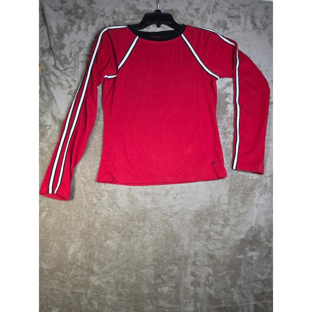Danskin Now Womens Red Long Sleeve Athletic Top Racing Stripe Size S 4-6